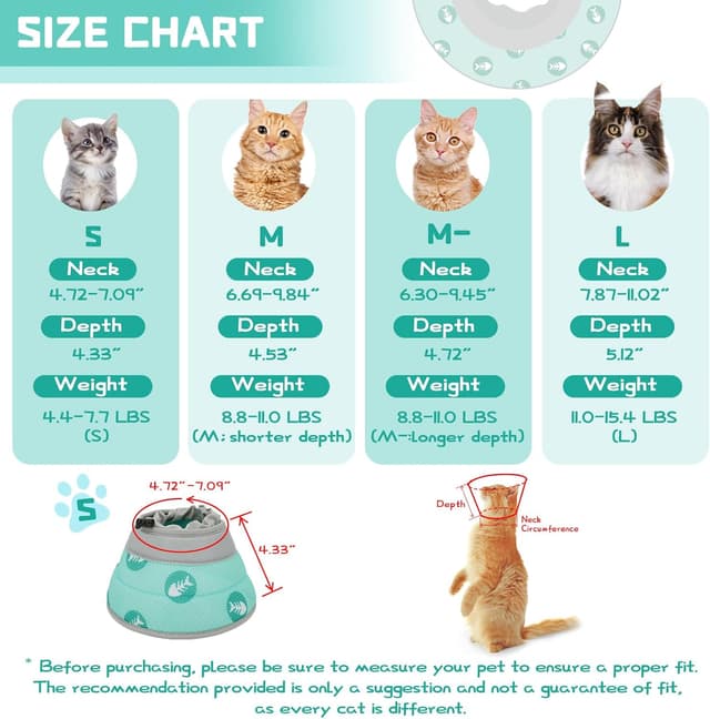 Detalle de Supet Cat Cone Collar Soft EPE Adjustable Recovery Collar (Green, S)