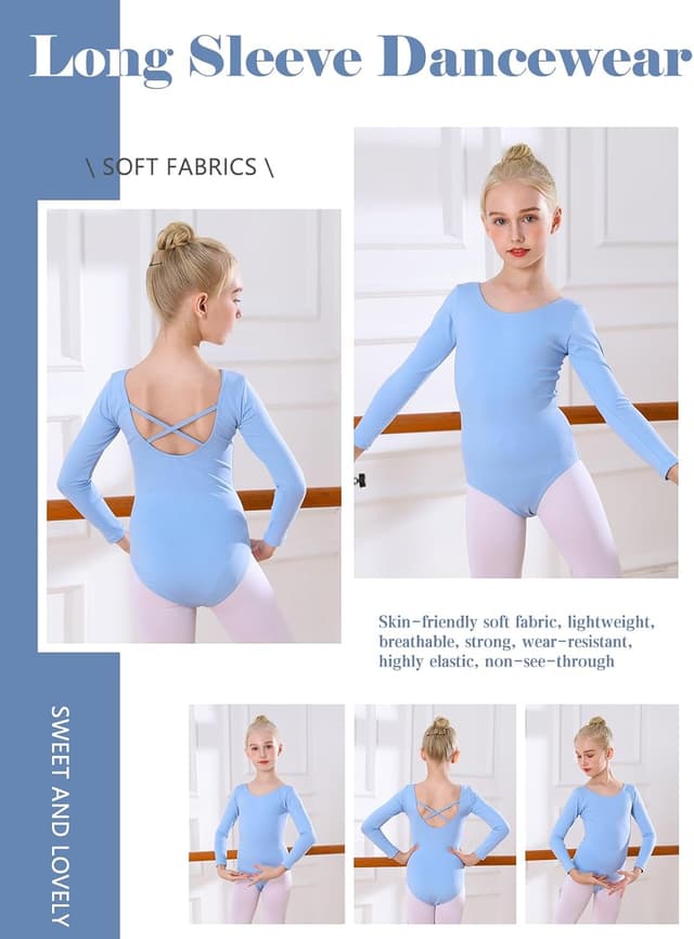 Detalle de Bezioner Ballet Leotard for Girls – Long Sleeve Gymnastics & Dance Outfit (88% nylon, 12% spandex)