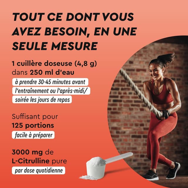 Detalle 2 de L-Citrulline Malate 2:1 en poudre 100% pure — 3000 mg de citrulline par dose (125 portions)