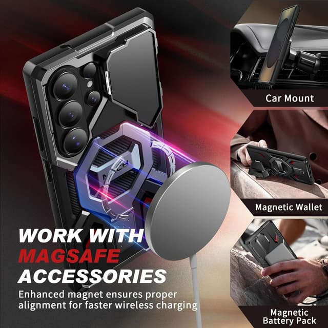 Thumbnail 2 de TONGATE for Samsung Galaxy S26 Ultra Case with Magnetic Stand, MagSafe Compatibility, Camera Cover & Ring Holder (Black)