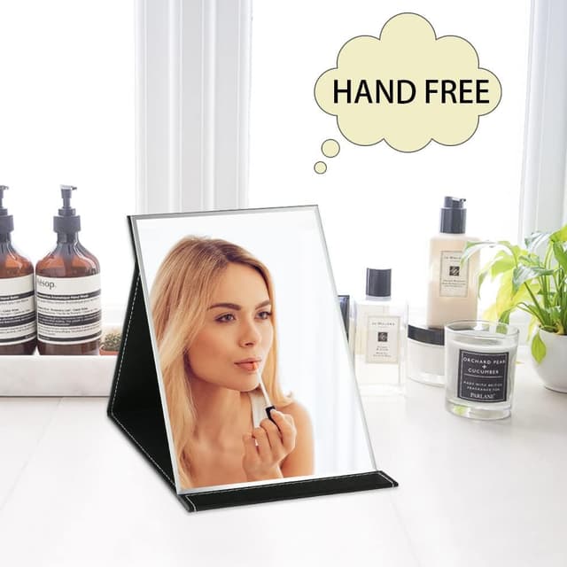 Detalle de OSDUE Specchi da Tavolo pieghevole in pelle PU: specchio trucco/viaggio oversize