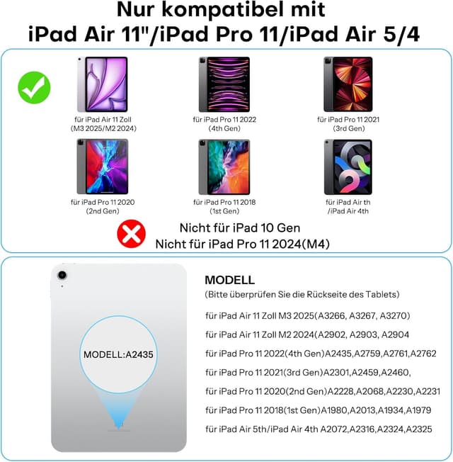 Detalle de OMOTON Tastaturhülle für iPad Air 11 Zoll (M4/M3/M2, 2026/2025/2024) mit Multi‑Touch-Trackpad, deutschem QWERTZ