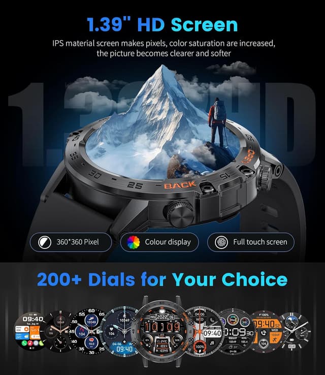 Detalle 2 de FOXBOX Smart Watch for Men 1.39" Military with SpO2 24H HR