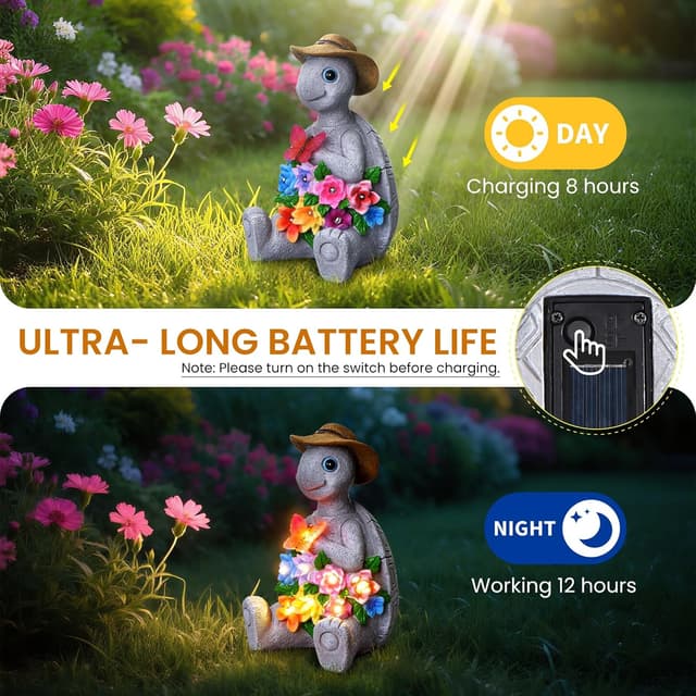 Detalle 2 de footreal Turtle Solar Garden Ornament 19×12×10.5cm