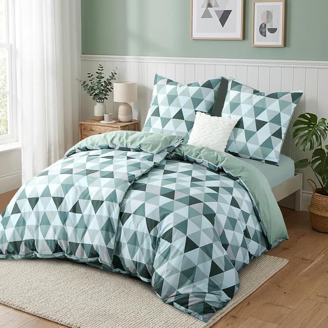 Detalle 2 de RUIKASI Bettwäsche 135x200 Baumwolle 4-teilig (Grün) mit Dreieck-Muster und Reißverschluss