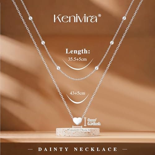 Detalle de Kenivira collar de plata de ley 925 para mujer con colgante corazón