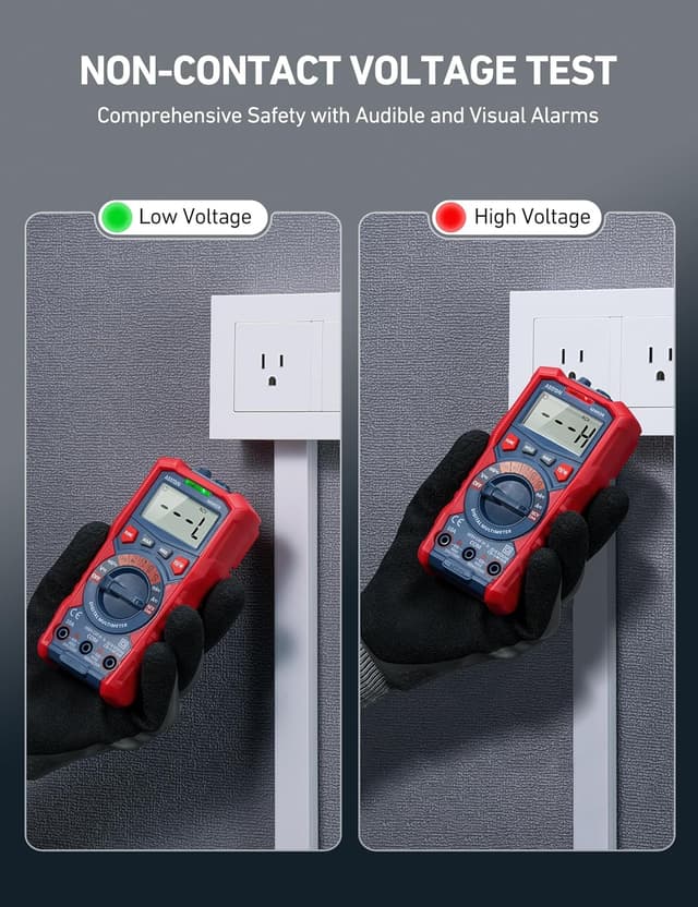 Detalle de AstroAI Digital Multimeter: TRMS Auto-Range mit NCV, LCD-Hintergrundlicht und Taschenlampenfunktion