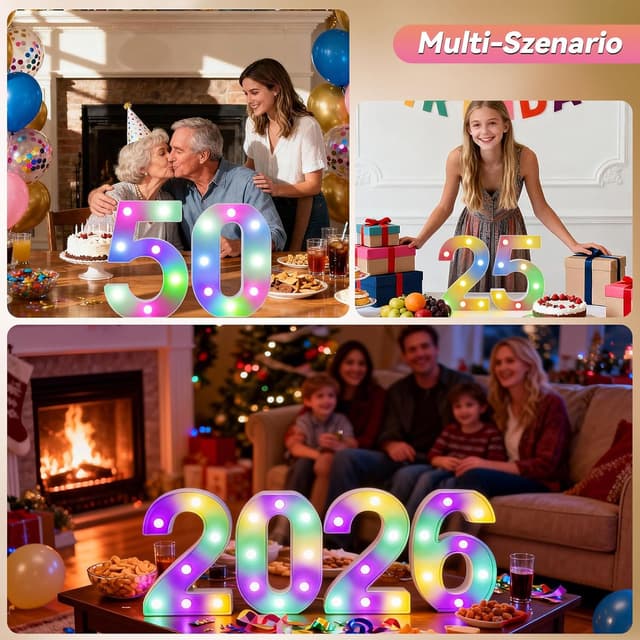 Detalle 2 de LED Zahlen Lampe (18,35 Farben) mit Fernbedienung – beleuchtete Leuchtziffern für Happy Birthday & Party-Deko