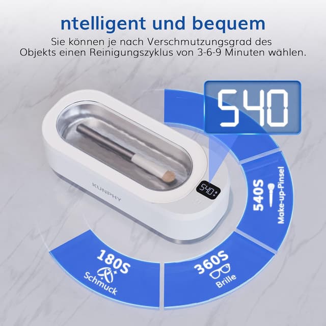 Detalle de kunphy Ultraschallreinigungsgerät 48.000 Hz – 350 ml mit digitalem Timer für Brillen, Schmuck & mehr