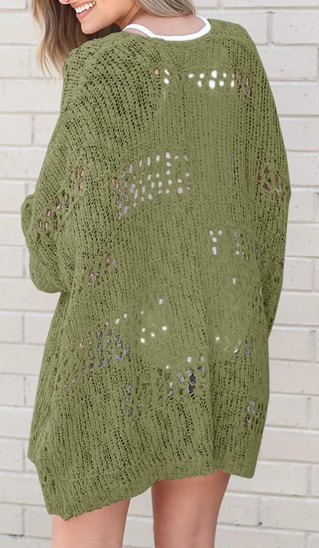 Detalle de Mafulus Women’s Crochet Cardigan Kimono Boho Open-Front Knit Sweater