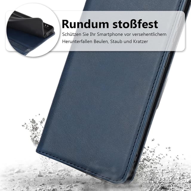 Detalle de Vaki Handyhülle für Samsung Galaxy S24 FE: PU-Leder Wallet Case mit Schutzfolie, Kartenfach & Standfunktion (Blau)