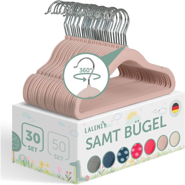 Detalle de Laleni Kinderkleiderbügel (30er-Set) mit Samtbezug, 360° Drehhaken – rutschfest für Kinderkleidung