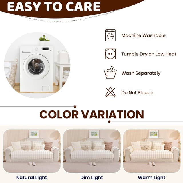 Detalle 2 de Royhom housse de canapé épaisse en fausse fourrure (crème) antidérapante – 90 x 180 cm