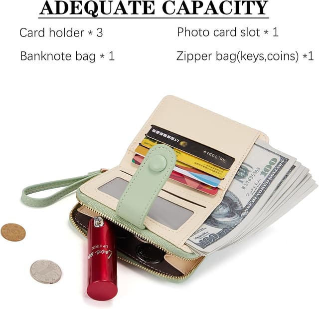 Detalle 2 de LZSXDWXY Damen-Geldbörse mit Blumenmotiv, außen Reißverschluss und Kartenfächer