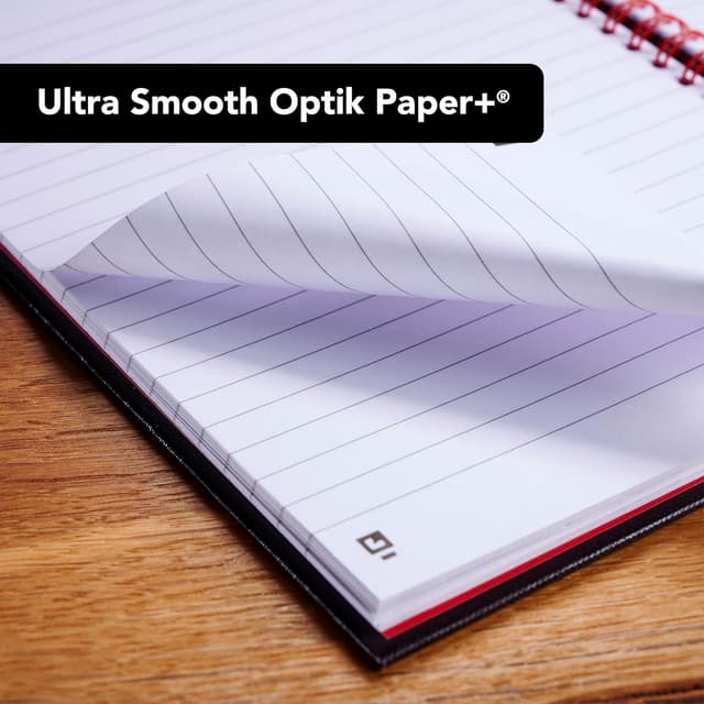 Detalle 2 de Oxford Black n' Red A5 Glossy Hardback Wirebound Notebook (Ruled, 140 pages) with Scribzee