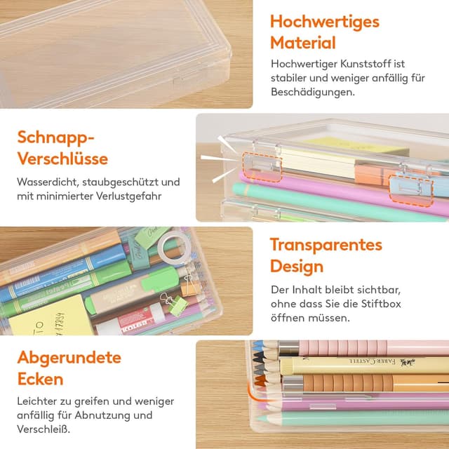 Detalle de Lifewit 1L Stiftebox mit Snap-Dicht Deckel (6er-Set, 20 x 12 cm) – transparente Organizer für Büro, Basteln & Kinder