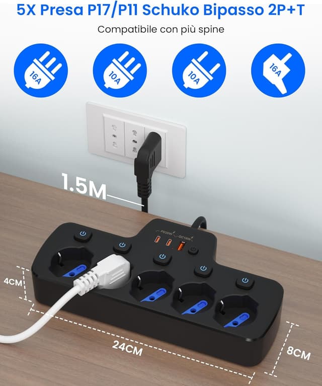 Detalle de Ciabatta elettrica multipresa 5 posti