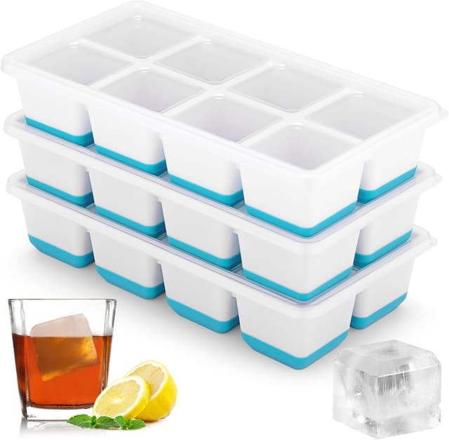 Detalle de Sinnsally Silikon-Eiswürfelform im 3er-Set mit Deckel für große Kugel-Eiswürfel (Blau)