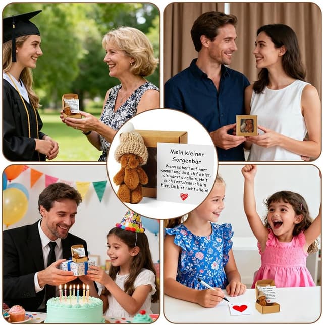 Thumbnail 6 de Vicloon Orsetto in Scatola, piccolo orsetto tascabile in peluche con biglietto motivazionale (Coffee)