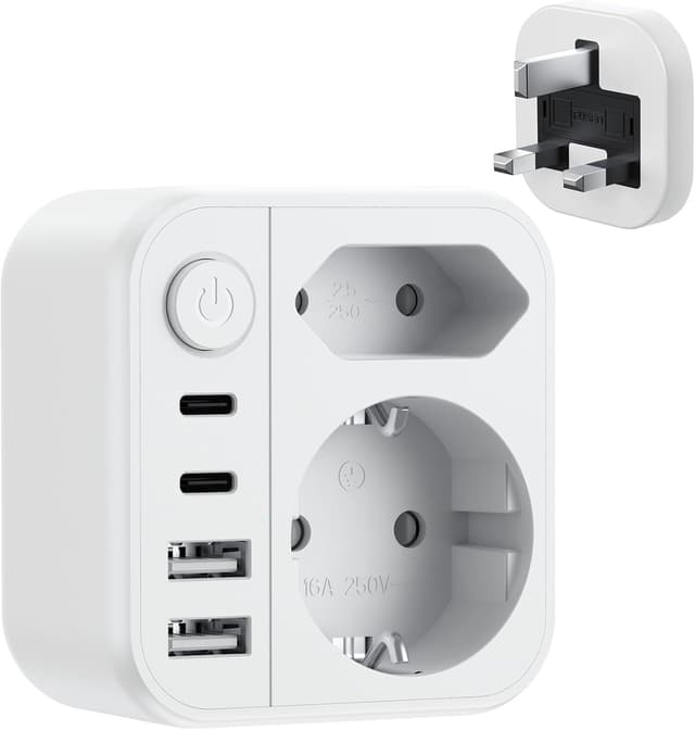 Detalle de Dalimee Reiseadapter UK Typ G (7 in 1) für England/Irland/Schottland & Dubai – Adapter von EU auf UK