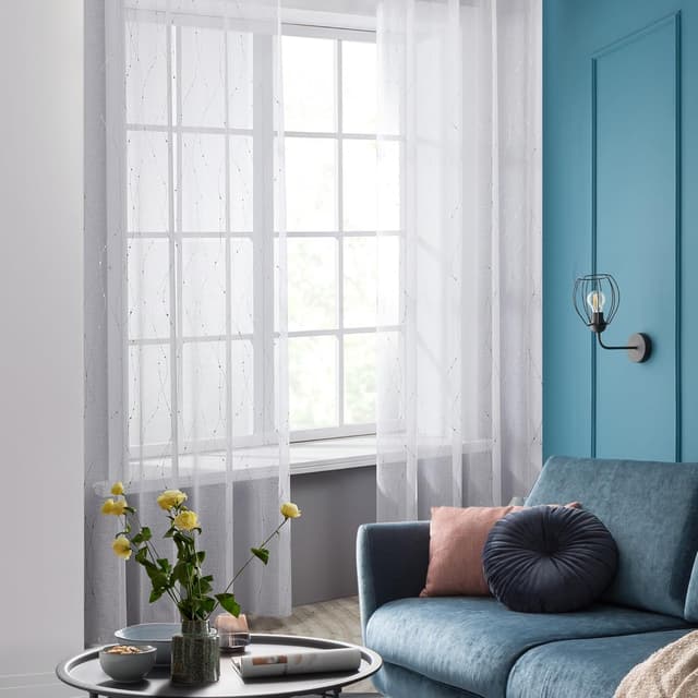 Thumbnail 1 de Deconovo Cortinas Blancas Infantiles con Motivos Plateados 2P 140x160 🏡