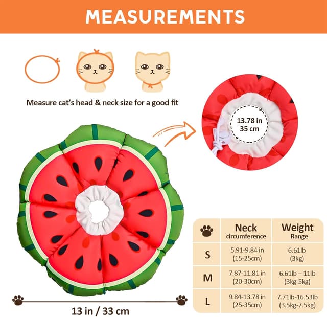 Detalle de Avont Cat Cone Collar Soft Adjustable Recovery Collar (Watermelon) – Elizabethan-style alternative for cats, kittens, dogs after surgery – Size L