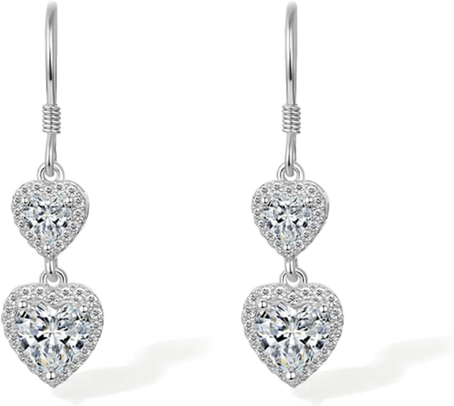 Detalle de Lange Ohrringe Hängend aus Sterlingsilber 925 mit Herz und Zirkonia-Glitzer in Geschenkbox