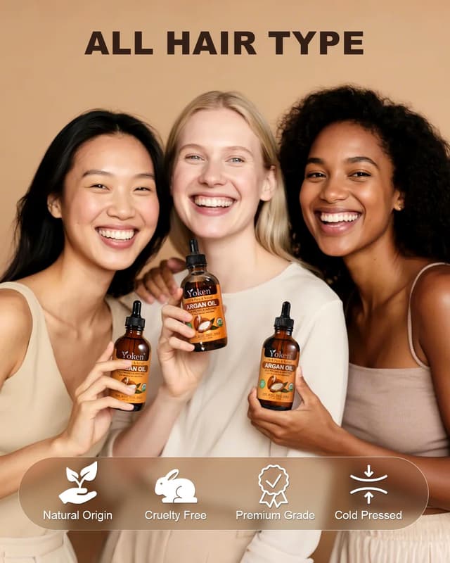 Detalle de Yoken Organic Argan Oil for Hair (USDA Pure, 4 Fl Oz) — cold-pressed argan oil for hair, scalp, face & skin