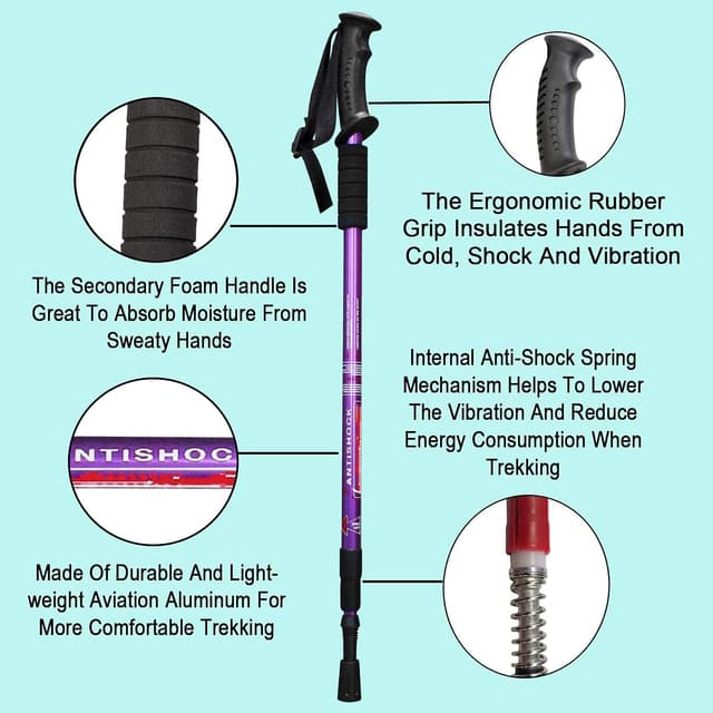 Detalle 2 de Aihoye Hiking & Trekking Poles (2-Pack) Collapsible, Lightweight, Anti-Shock, Adjustable Walking Sticks