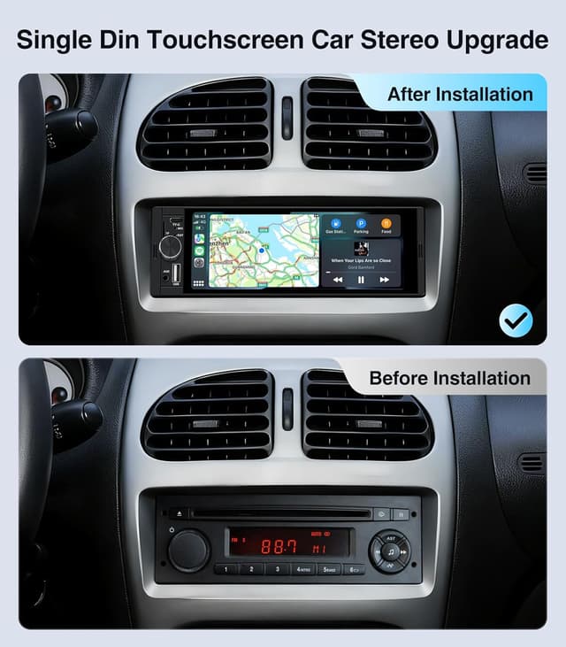 Detalle de AINAVI 6.36-Inch Single-DIN Touchscreen Car Stereo with Wireless CarPlay & Android Auto