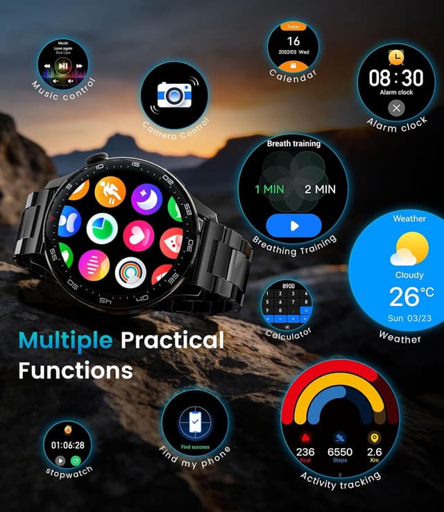 Thumbnail 6 de Montre connectée homme 1,7" HD avec appel Bluetooth, capteur cardio et écran tactile