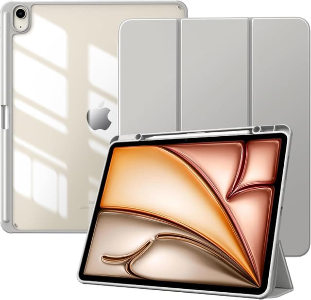 Detalle de TiMOVO Case for New iPad Air 13 inch (M4/M3/M2, 2024–2026) with Pencil Holder, Clear Back & Auto Sleep/Wake, Light Gray