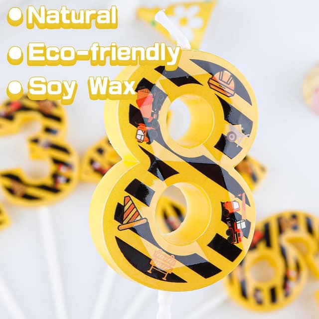 Detalle de Hongplus 3D Construction Birthday Candle No. 3 cake topper (yellow and white stripes)