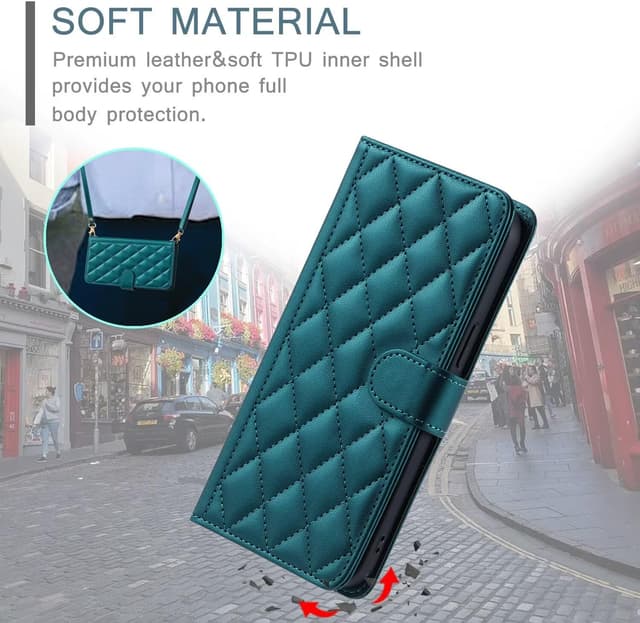 Detalle de YANJIEER ESONG Handykette Schutzhülle für iPhone 17 Air – Leder-Flip-Case mit Kartenfächern, Magnetverschluss und Standfunktion (grün)