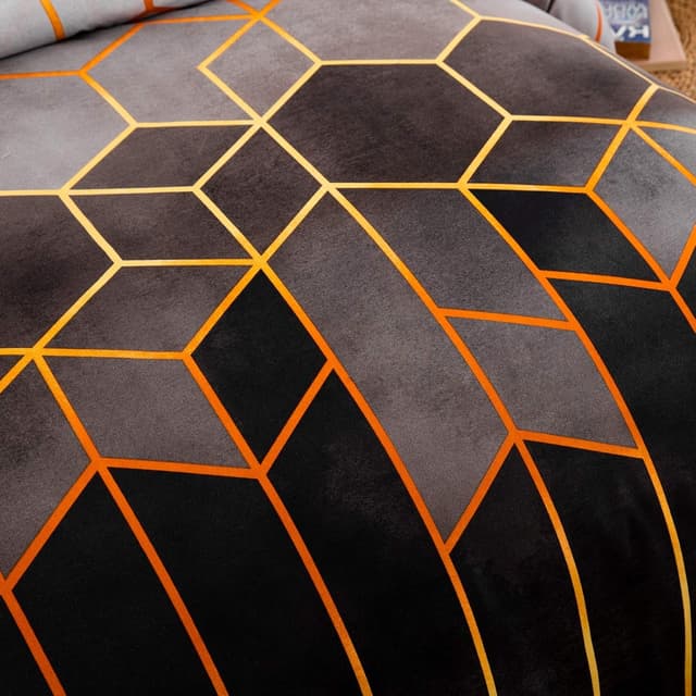 Thumbnail 6 de DJY Geometric Diamond duvet cover set in soft microfiber (Golden stripes, reversible) – Double