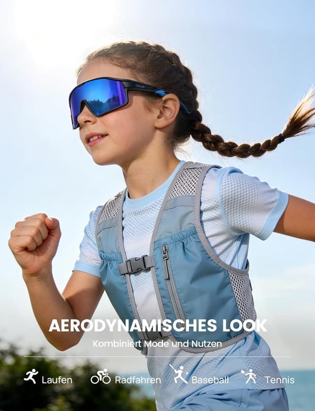Detalle de Lamicall Kinder-Fahrradbrille Sportbrille Sonnenbrille (22 g TR-90) mit UV400 und polarisierenden TAC-Linsen