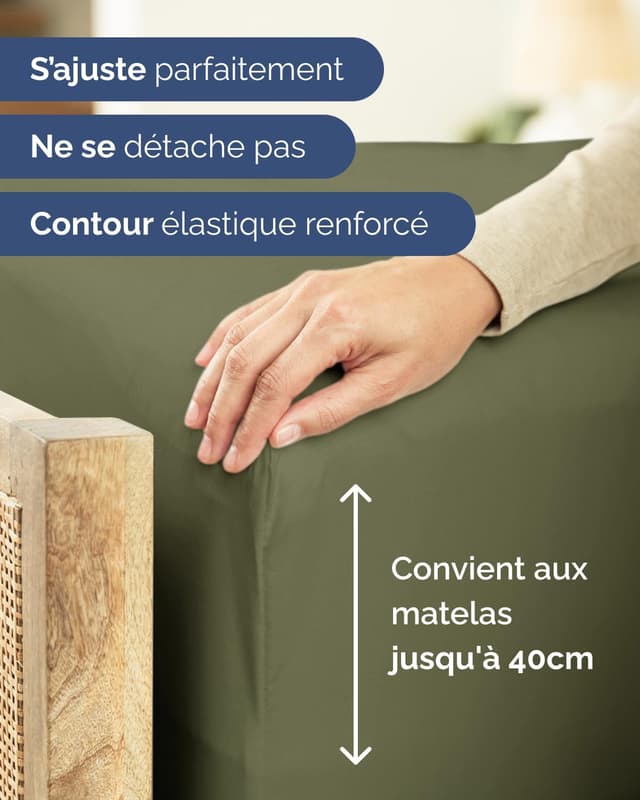 Detalle de CGK Unlimited Drap housse 180x200 cm bonnet 40 cm extra profond en microfibre vert sauge