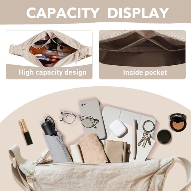 Detalle 2 de Uwiyo Crescent Bag for Women – Nylon dumpling-style crossbody with adjustable strap