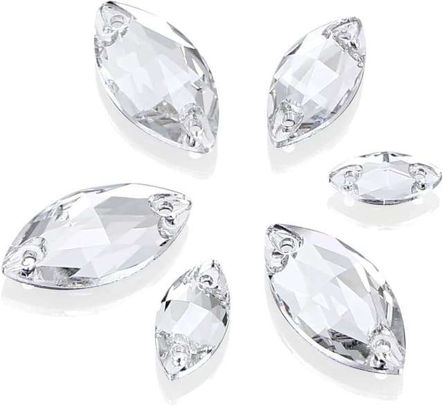 Thumbnail 6 de DONGZHOU Strasssteine zum Aufnähen (53 Stück) in Kristall-AB, flacher Rücken mit 2 Löchern