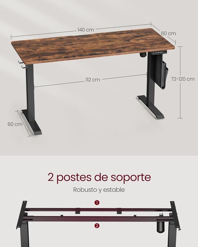 Detalle 2 de VASAGLE scrivania elettrica 72-120 cm