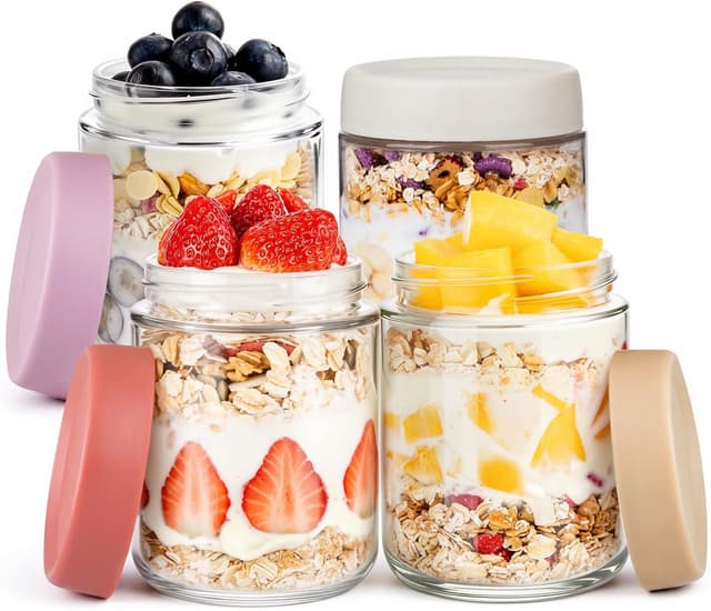 Detalle de Thyme Space Overnight Oats Jars (4-pack) 500ml glass containers with lids