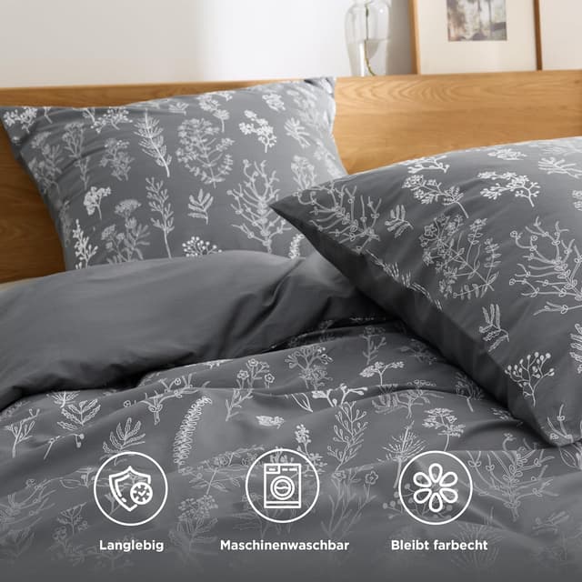 Detalle 2 de BEDSURE Bettwäsche 135x200, 4-teilig aus Baumwolle (Grau) mit Wendedesign und Reißverschluss