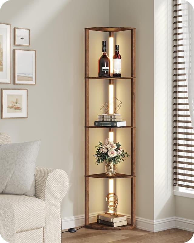 Detalle de GOEBLESON Floor Lamp with Shelves (4-Tier) – 360° Rotatable Corner Light with 3 CCT & Dimming