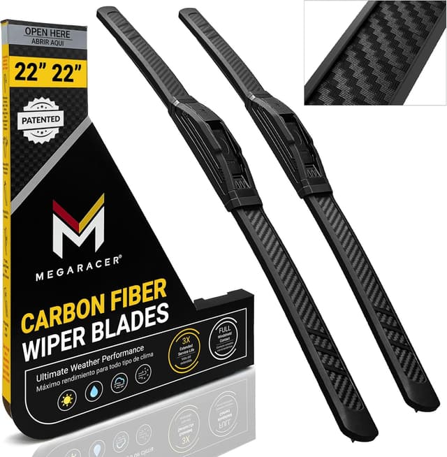 Detalle de Premium Silicone Carbon Fiber Windshield Wiper Blades (22" & 22") with J-Hook, Patented All-Season Hybrid Twin-Beam, 2-Pack
