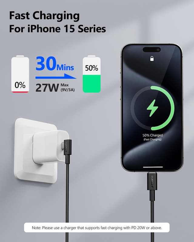 Detalle de SUNGUY abgewinkeltes USB‑C-zu‑USB‑C-Kabel (90°), PD 60W Schnellladefunktion, Nylon geflochten, 3 m – 2er-Set (3.0 m, Schwarz)