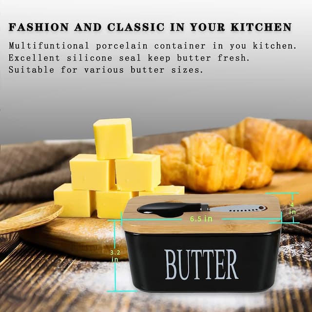 Thumbnail 3 de Ceramic Butter Dish with Wooden Lid and Knife