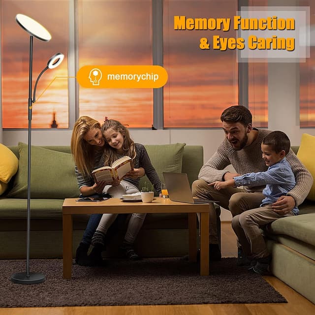 Detalle de LED Uplighter Floor Lamp 42W Dimmable Standing Lamp with Remote & Touch Control (Black)