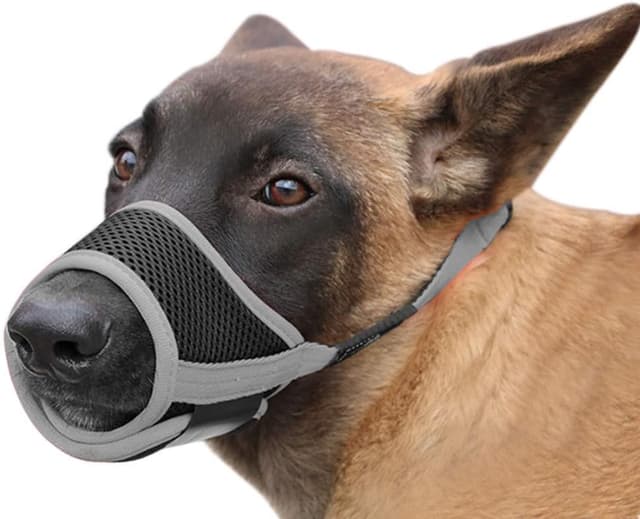 Detalle de HEELE Maulkorb für Hunde (verstellbare Schlaufe, atmungsaktiv) – verhindert Beißen, Kauen & Bellen, Größe L, Grau