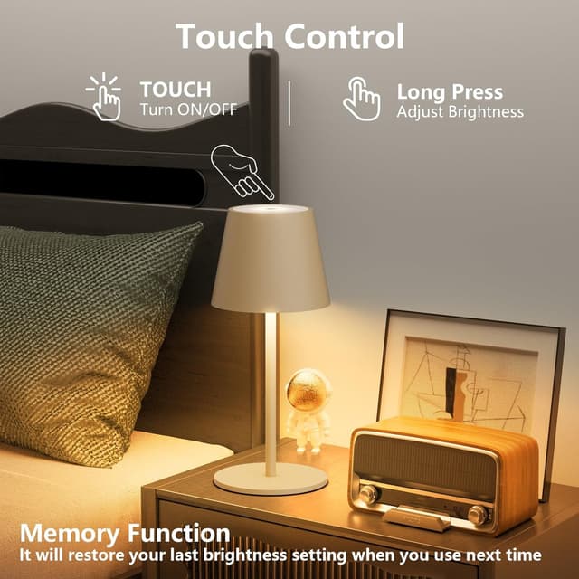 Detalle de Lundwa dimmbare LED Akku-Tischleuchte 26 cm mit 5.000-mAh-Akku (IP54, 3 W, 3000 K) – Khaki, 1 Stück