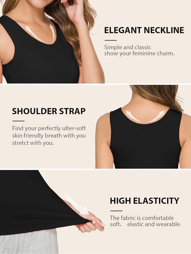 Detalle de Komfokore 4er-Pack Damen Tank Tops aus Modal/Elasthan – ärmellose Unterhemden zum Schichten